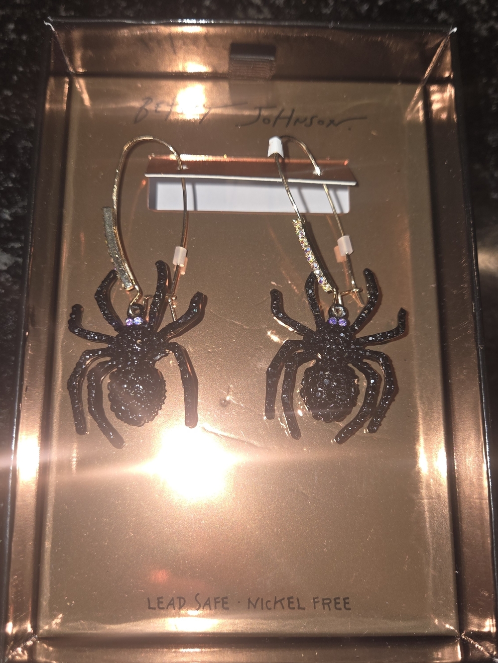 Betsey Johnson Black Glitter Spider Hoop Earrings with Purple Accent - Picture 3 of 3